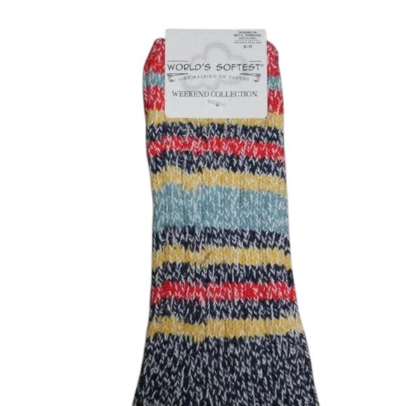 Worlds Softest Socks Ragg Crew Indigo Striped Women's Spa Gift Mother's Day NWT - Picture 3 of 5